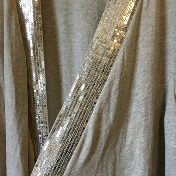 Heathered Grey Silver Sequin Trimmed Open Cardigan - Picture 7 of 15